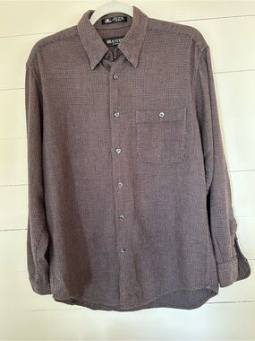 Brandini  Men’s Long-Sleeve Button-Up Shirt  — Burgundy Micro-Check Sz: med
